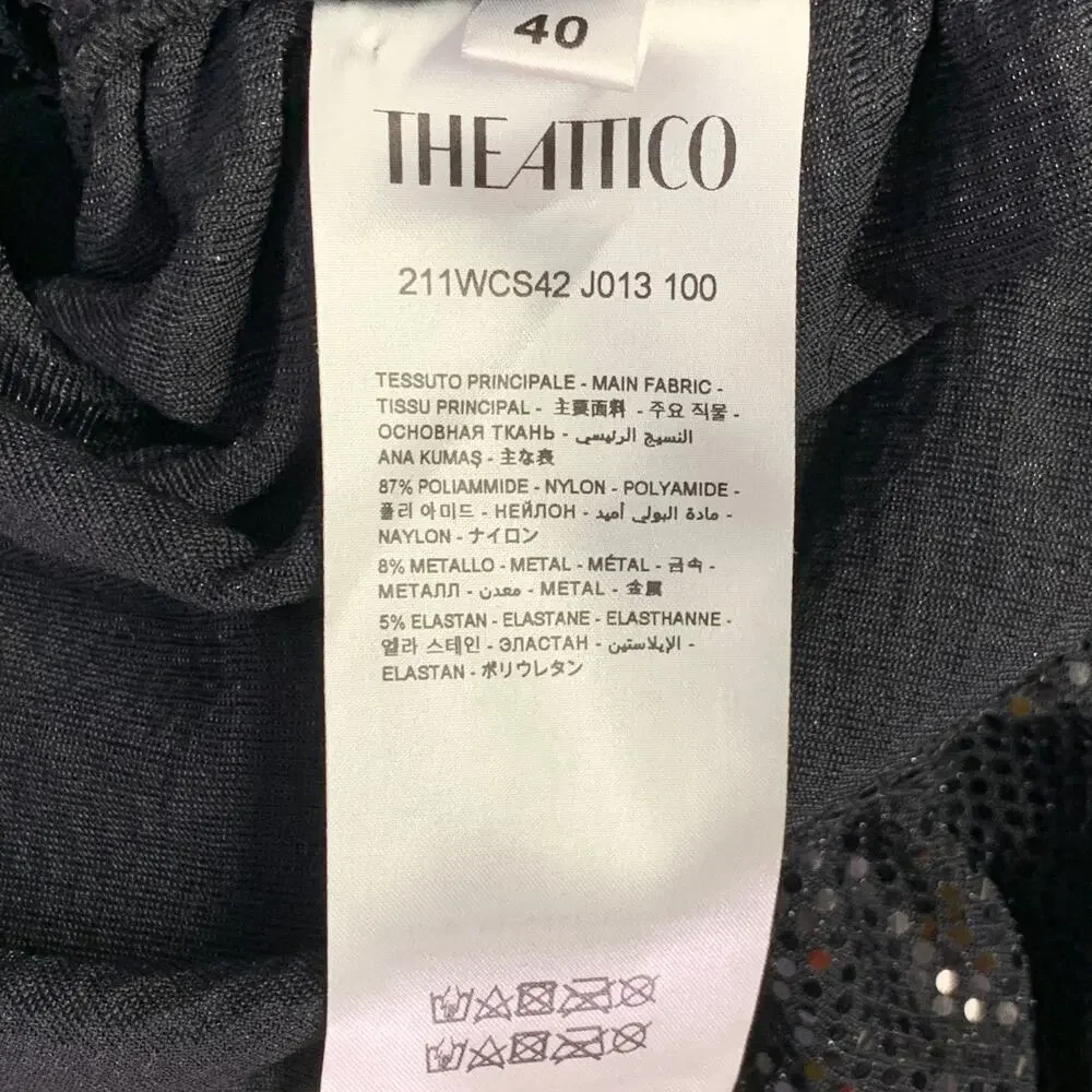 THE ATTICO Size 4 Black Nylon Blend Sequined One Shoulder Dress Top